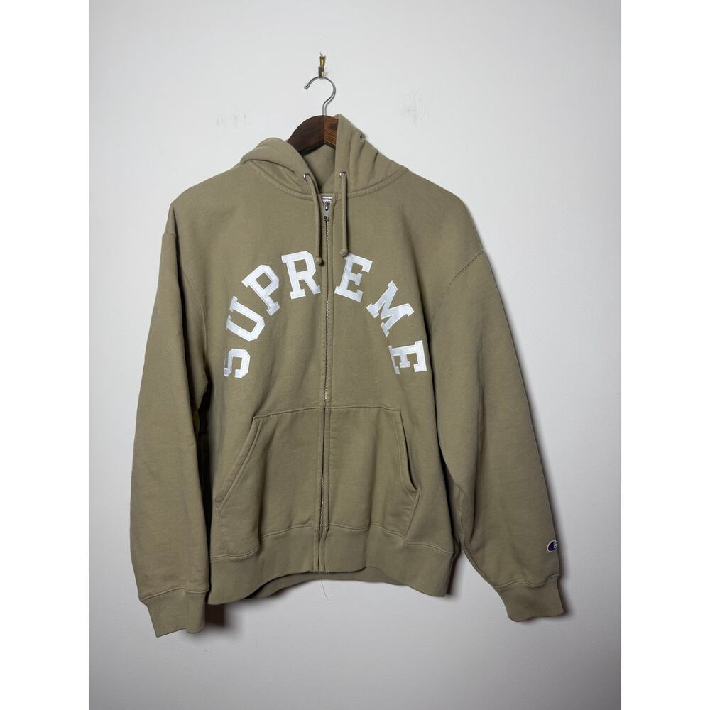 Supreme tan Champion arc logo Zip Up Hooded Sweatshirt